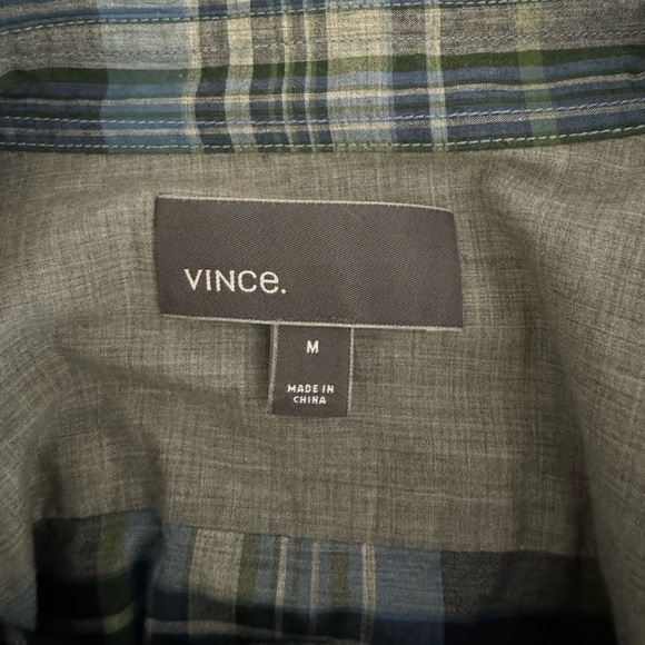 Vince Long Sleeve Plaid Shirt | Blue, Green, Gray | Medium - Picture 3 of 3